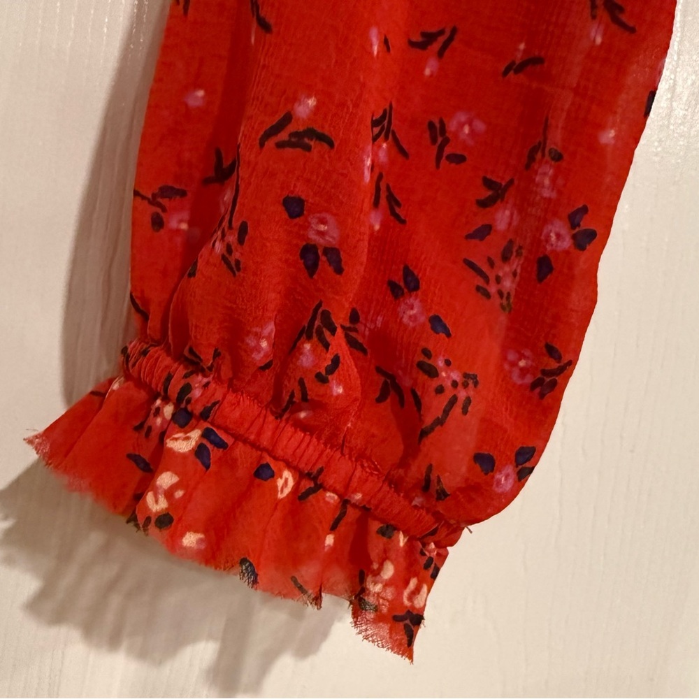 Free People Lolita Red Floral Print Ruffled Top - Size Large - Picture 8 of 14